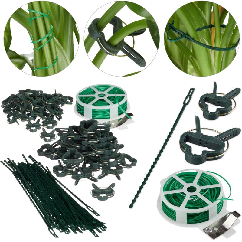 foto del prodotto set da 1100 clips per piante, mollette stabili, bobina con taglierina, sostegno per orchidee, pomodori, verde