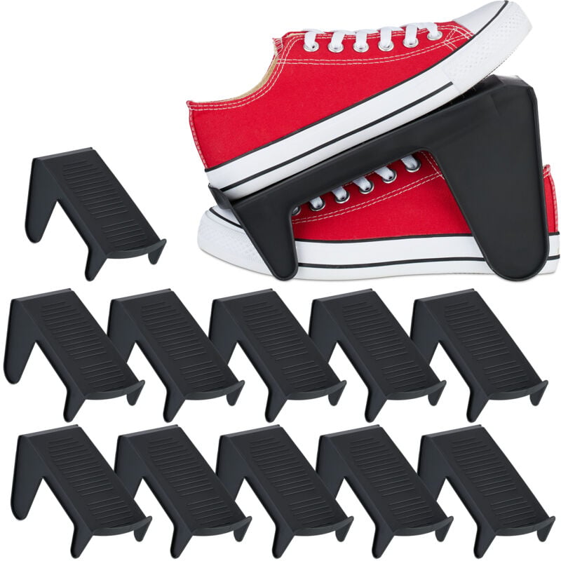 foto del prodotto set da 12 portascarpe, sistema organizer scarpiera , max. numero 39, porta scarpe antiscivolo, plastica, nero relaxdays