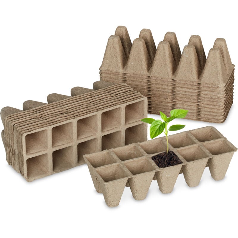 foto del prodotto set da 120 griglie per vasetti, tavolette per 1200 piantine, carta biodegradabili, hlp 5,5x22x8,5cm, naturale relaxdays