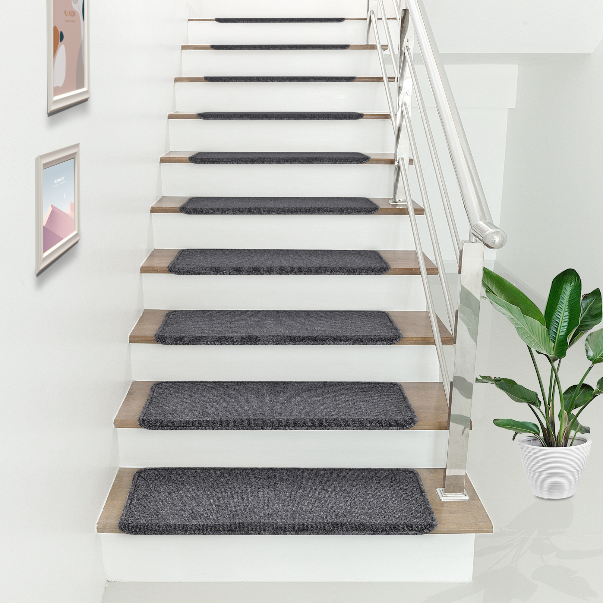 foto del prodotto set da 15 tappeti coprigradini per scale interne rettangolare grigio scuro en.casa 