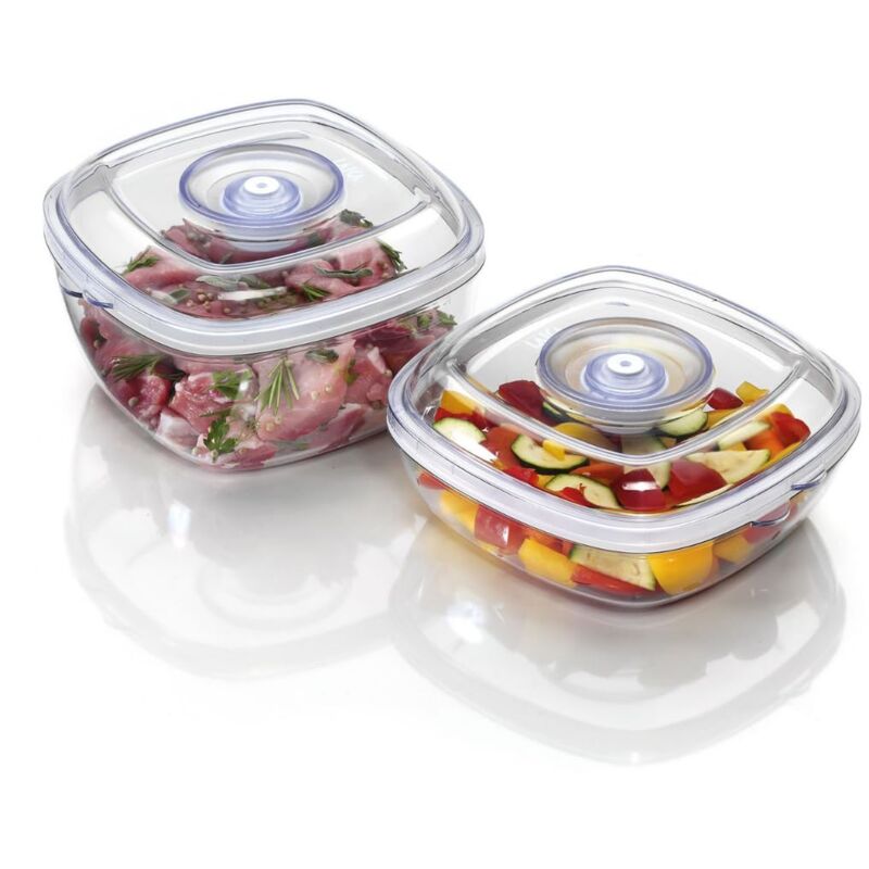 foto del prodotto set da 2 alimenti sottovuoto da 1l e 2l, trasparente nero, 1 l 19.4 x 20 x 12 cm contenitore da 2 l 19.4 x 20 x 8.5 cm laica