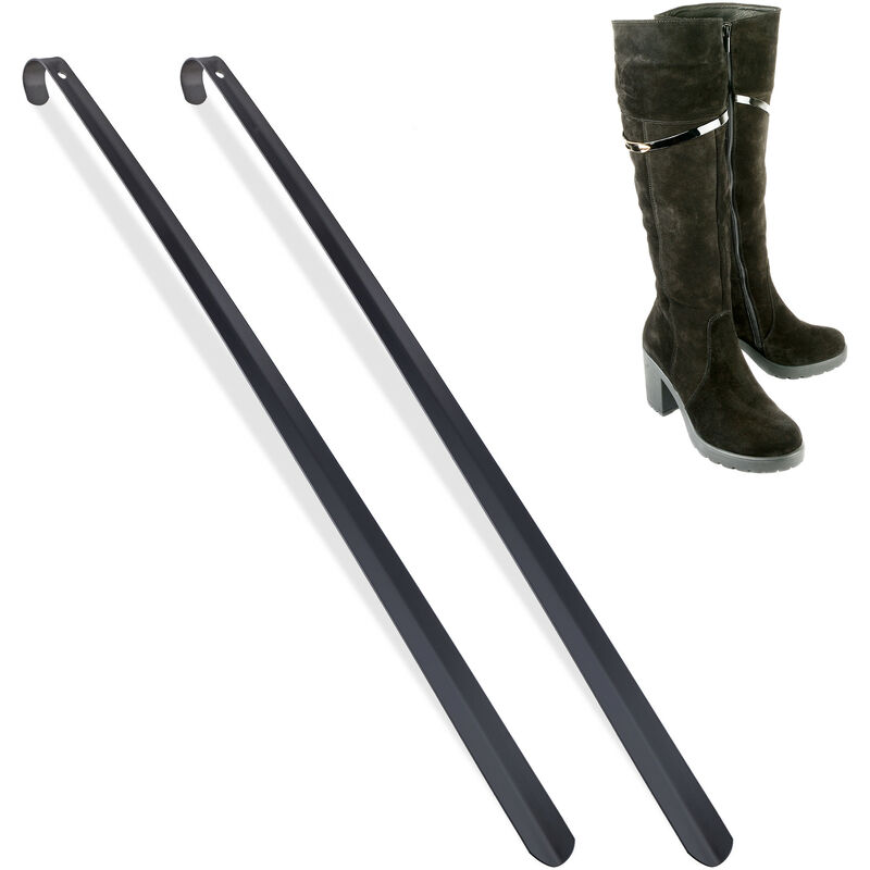 foto del prodotto set da 2 calzascarpe in metallo verniciato, l 70 cm, da appendere, calzatoio per stivali e scarpe basse, nero relaxdays