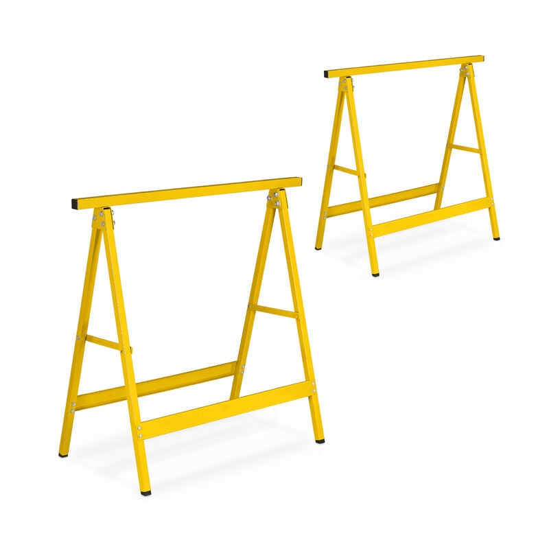 foto del prodotto set da 2 cavalletti da lavoro, hlp 74x78x40 cm carico max. 100 kg pieghevoli, da officina, in acciaio, giallo relaxdays