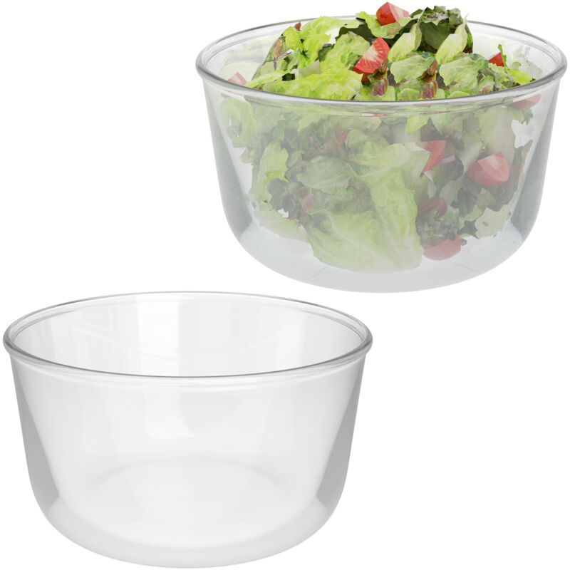 foto del prodotto set da 2 ciotole in vetro per insalata, scodelle rotonde da cucina, insalatiere da 1,6 litri, trasparenti relaxdays
