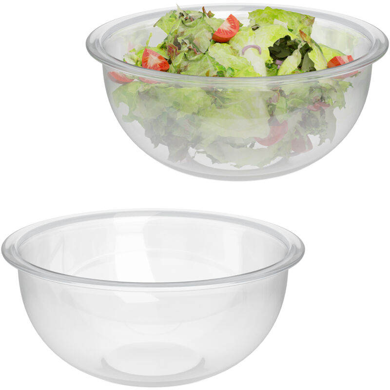 foto del prodotto set da 2 ciotole in vetro per insalata, scodelle rotonde da cucina, insalatiere da 2,4 litri, trasparenti relaxdays