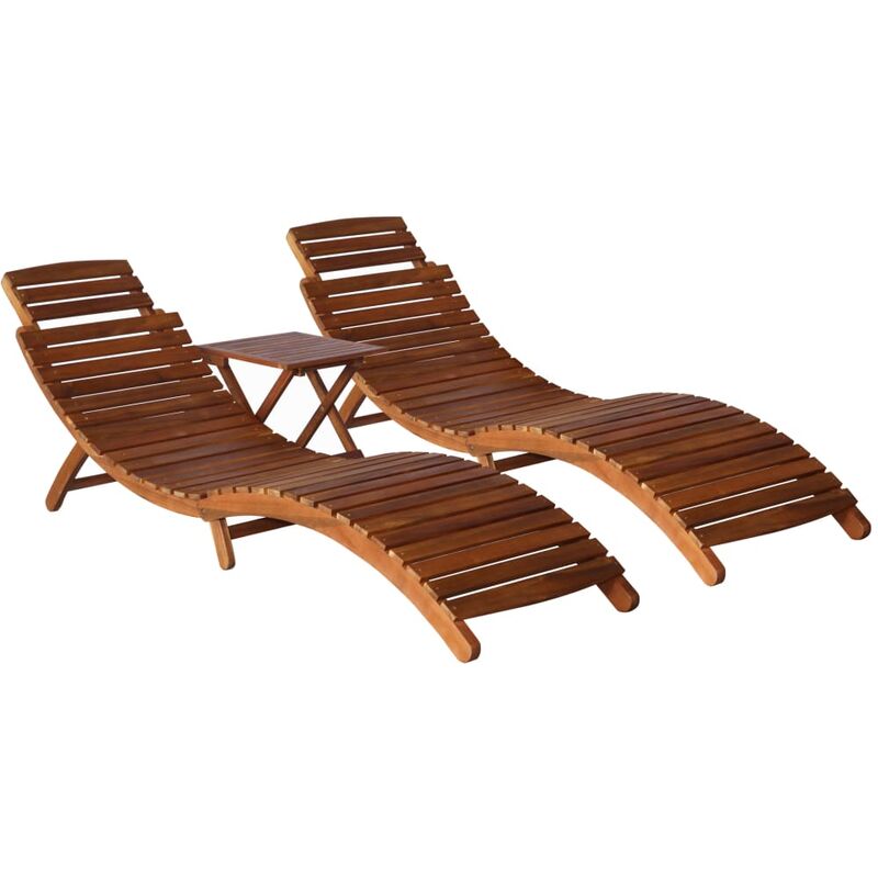 foto del prodotto set da 2 eleganti lettini prendisole ad s in robusto legno con tavolino