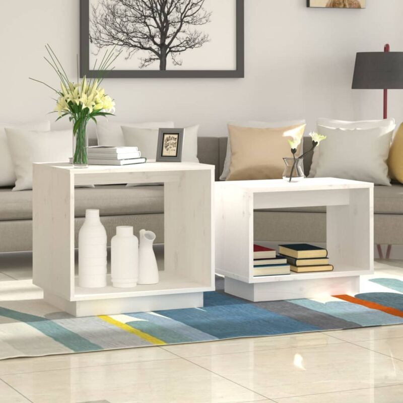 foto del prodotto set da 2 eleganti tavolini design cubico in legno vari colori colore bianco