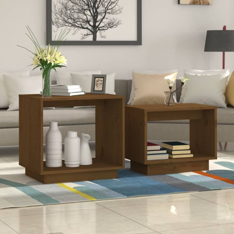foto del prodotto set da 2 eleganti tavolini design cubico in legno vari colori colore marrone scuro