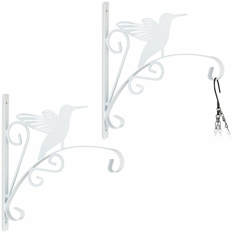 foto del prodotto set da 2 ganci portavasi, per vasi e cesti sospesi, lanterne, fissaggio a parete, hxlxp 30x29,5x2 cm, bianco relaxdays