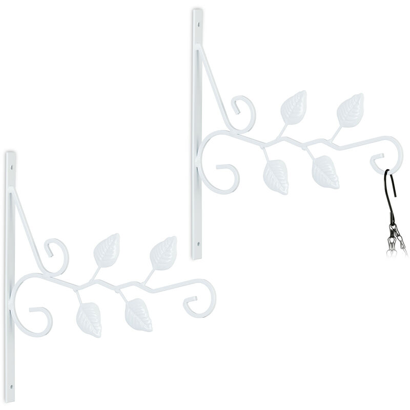 foto del prodotto set da 2 ganci portavasi, per vasi sospesi, lanterne, fissaggio a parete, foglie, hxlxp 30x29,5x2 cm, bianco relaxdays