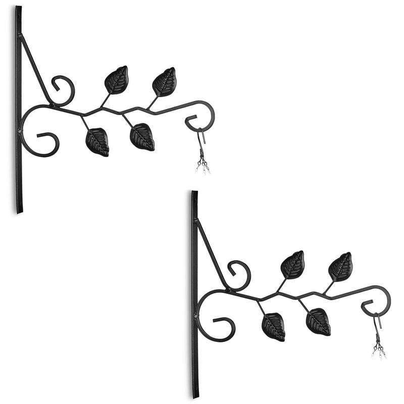 foto del prodotto set da 2 ganci portavasi, per vasi sospesi, lanterne, fissaggio a parete, foglie, hxlxp 30x29,5x2 cm, nero relaxdays