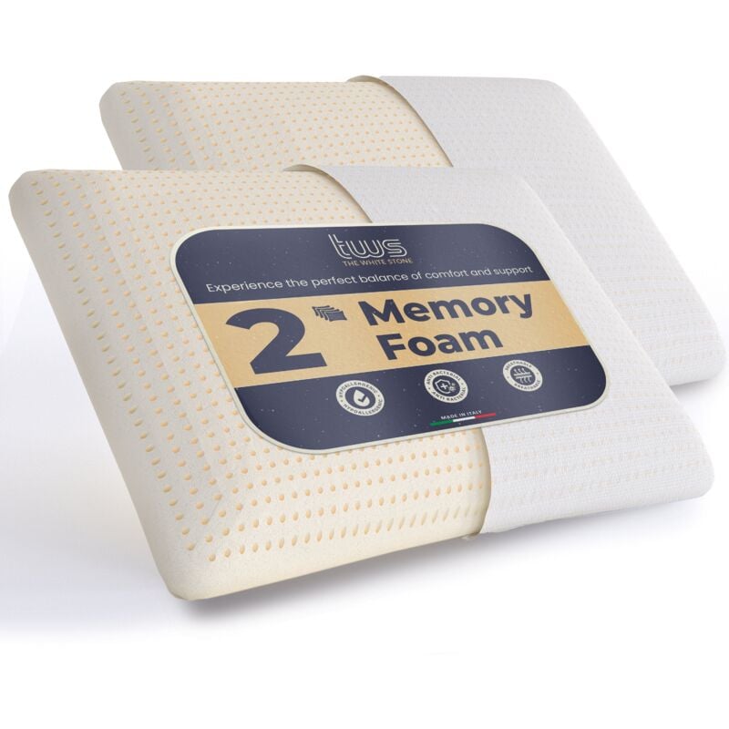 foto del prodotto set da 2 guanciali memory foam 40 x 70 cm altezza 11 cm cuscini cervicale ipoallergenici, ergonomici e traspiranti funzione antisoffoco e