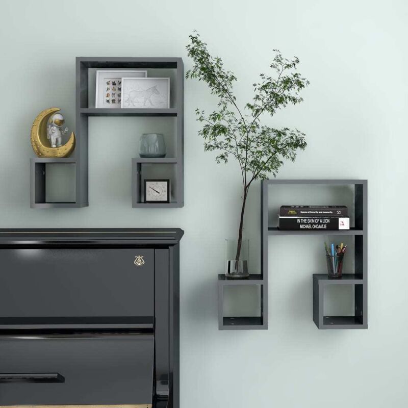 foto del prodotto set da 2 mensole a parete con design nota musicale in legno vari colori colore grigio lucido