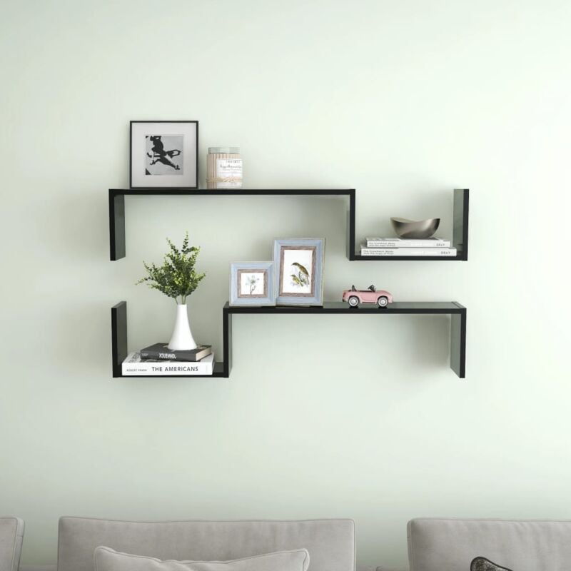 foto del prodotto set da 2 mensole a parete design geometrico moderno disponibili vari colori colore nero