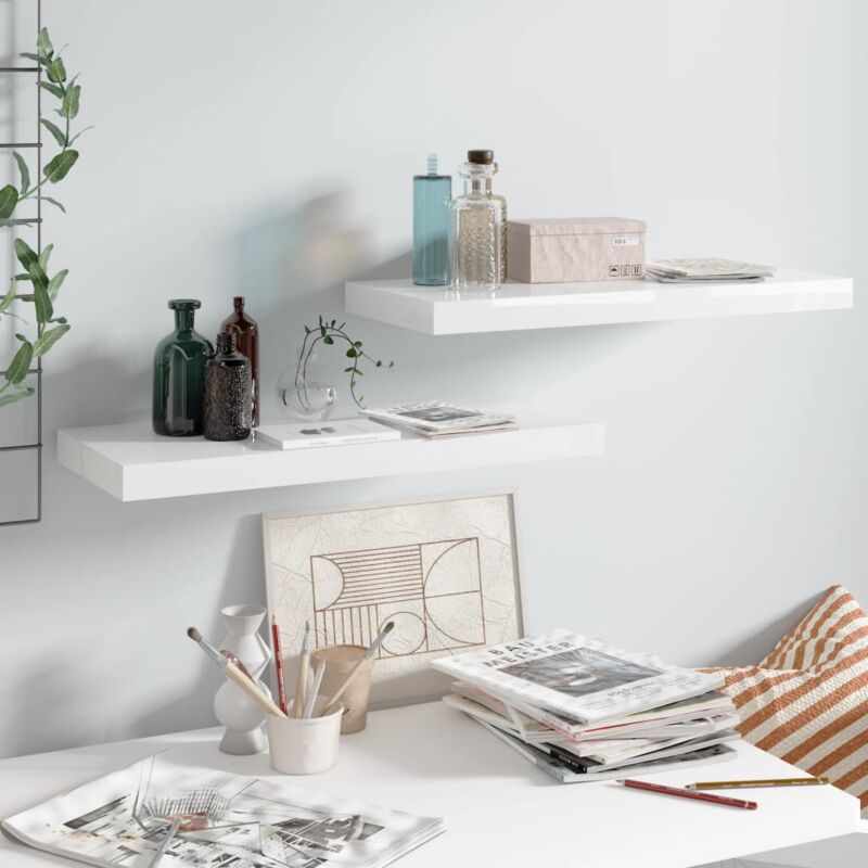 foto del prodotto set da 2 mensole a sospensione ideali per qualsiasi ambiente 60x23cm vari colori colore bianco lucido