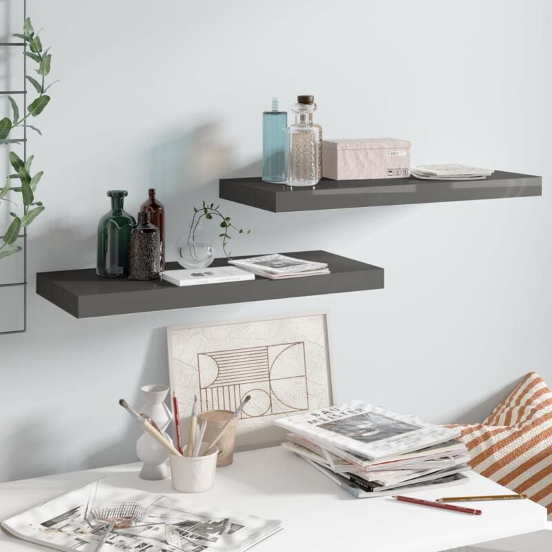 foto del prodotto set da 2 mensole a sospensione ideali per qualsiasi ambiente 60x23cm vari colori colore grigio lucido