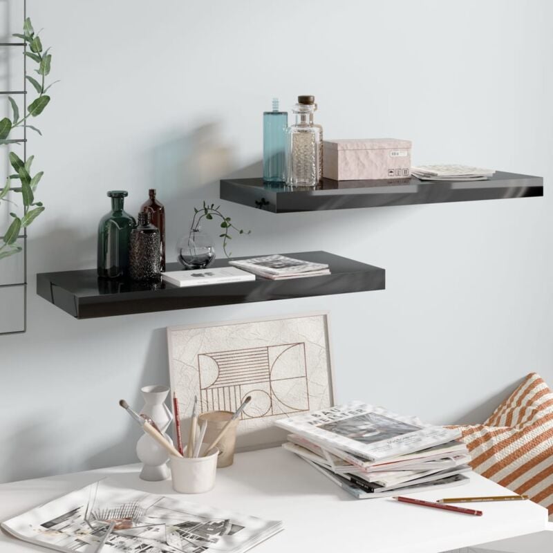 foto del prodotto set da 2 mensole a sospensione ideali per qualsiasi ambiente 60x23cm vari colori colore nero lucido