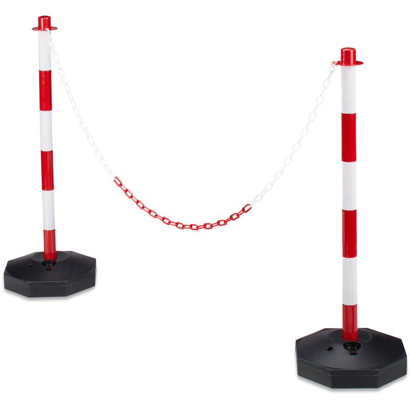 foto del prodotto set da 2 paletti di delimitazione, barriere eventi e feste, dissuasore parcheggio, 82x56x28 cm, rosso bianco relaxdays
