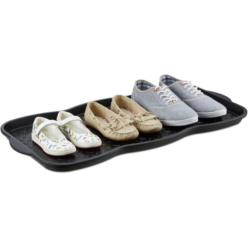 foto del prodotto set da 2 poggiascarpe, vaschetta per scarpe piccola plastica, 3 paia. bordi rialzati cattura sporco, 3x75x38 cm, nero