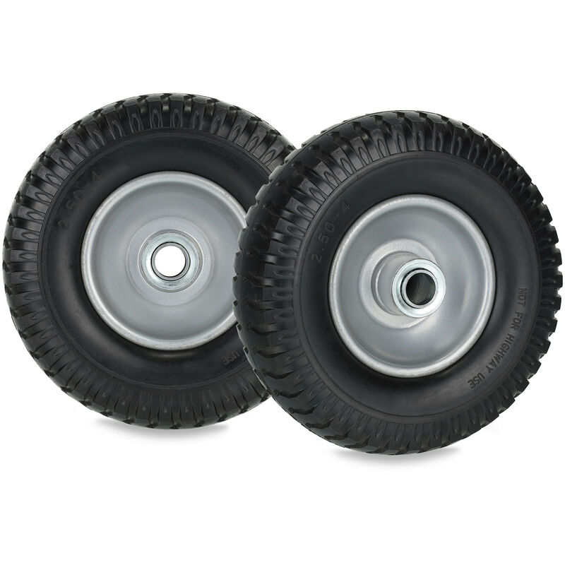 foto del prodotto set da 2 ruote carriole, 2.50 4, in gomma piena con cerchione in acciaio, ruotino regge 80 kg, nero grigio relaxdays