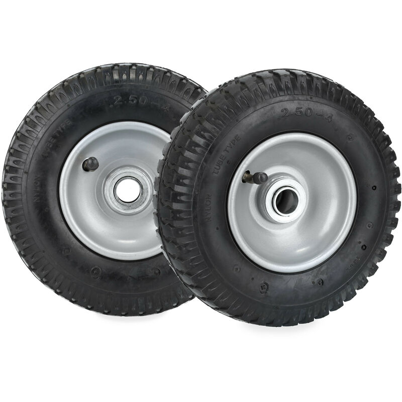 foto del prodotto set da 2 ruote carriole, 2.50 4, pneumatico ad aria, 2pr, cerchione in acciaio, fino a 100 kg, nero argento relaxdays