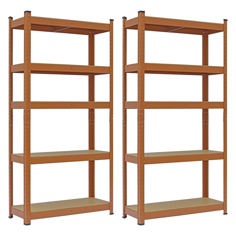 foto del prodotto set da 2 scaffali metallici 150x75x30 cm colore mattone 5 ripiani