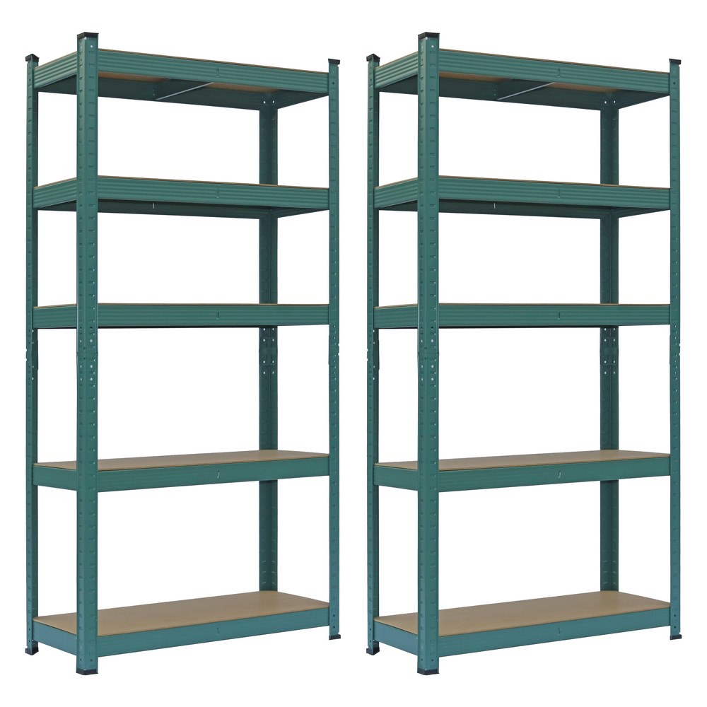 foto del prodotto set da 2 scaffali metallici 150x75x30 cm colore verde 5 ripiani