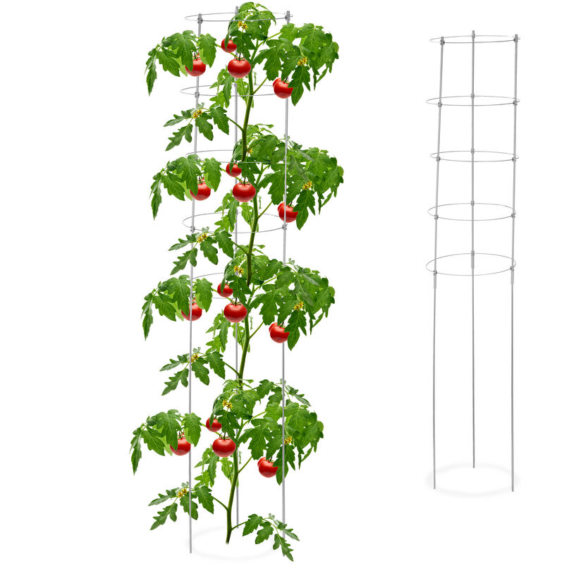 foto del prodotto set da 2 sostegni circolari per pomodori, h 150 cm, ferro e pp, piante rampicanti, cetrioli, 5 anelli, grigio relaxdays