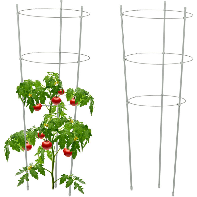 foto del prodotto set da 2 sostegni circolari per pomodori, piante rampicanti, cetrioli, alti 76 cm, 3 anelli, metallo, grigio relaxdays