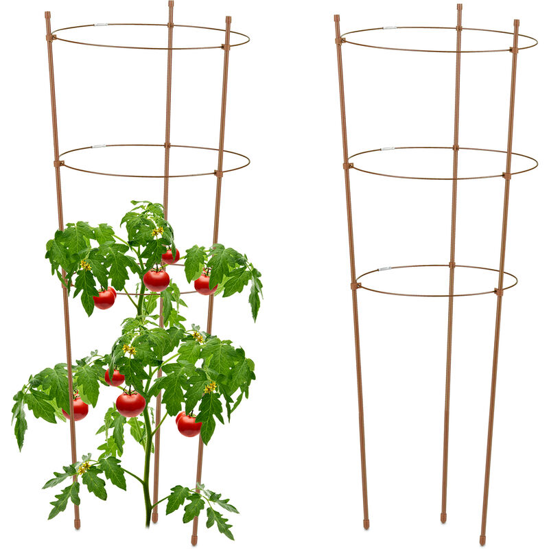 foto del prodotto set da 2 sostegni circolari per pomodori, piante rampicanti, cetrioli, alti 76 cm, 3 anelli, metallo, marrone relaxdays