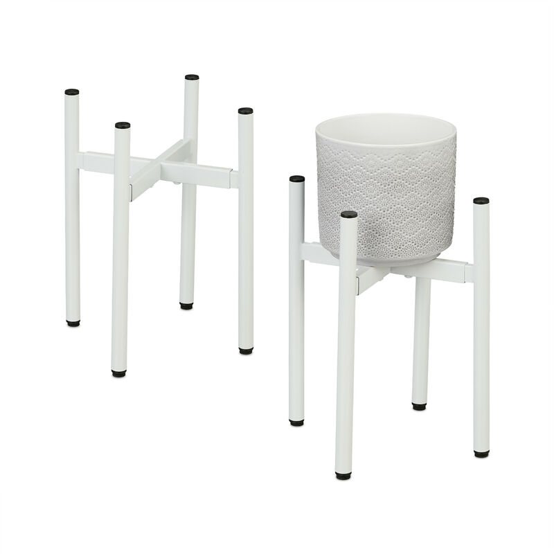 foto del prodotto set da 2 supporti per fiori e piante, portavasi regolabili in larghezza lxp 26x26 37x37 cm, acciaio, bianco relaxdays