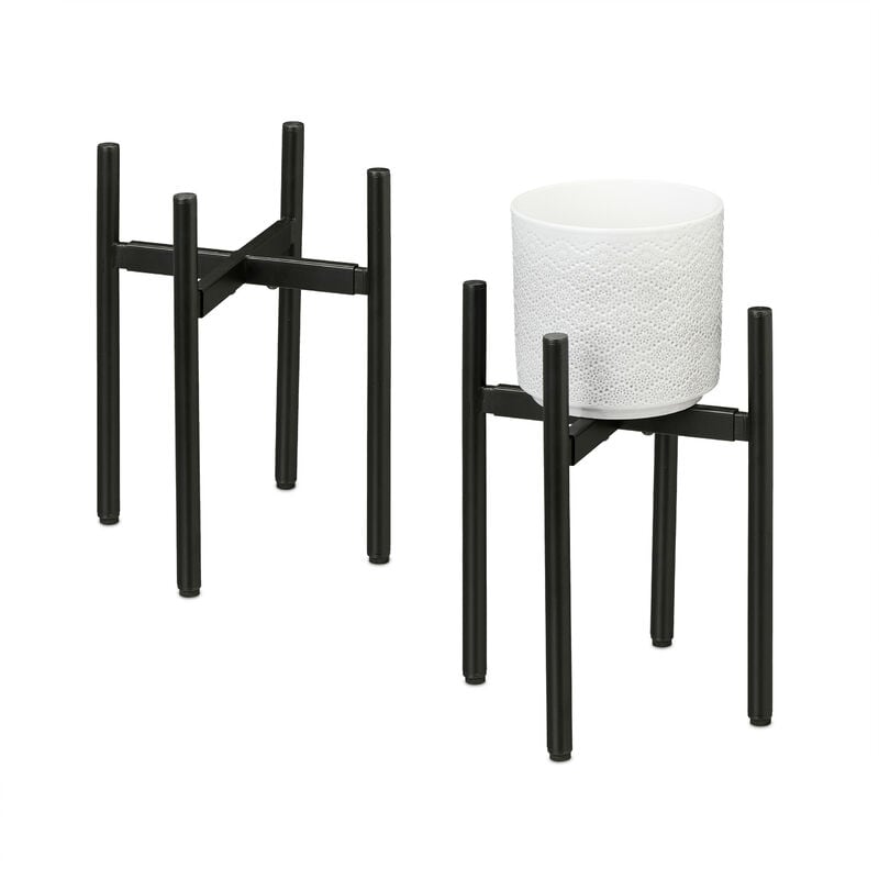 foto del prodotto set da 2 supporti per fiori e piante, portavasi regolabili in larghezza lxp 26x26 37x37 cm, acciaio, nero relaxdays
