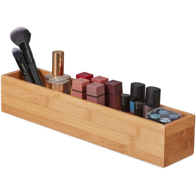 foto del prodotto set da 2 svuotatasche in bamb , portatrucchi portaoggetti, bagno, cucina scrivania, organizer salvaspazio, naturale