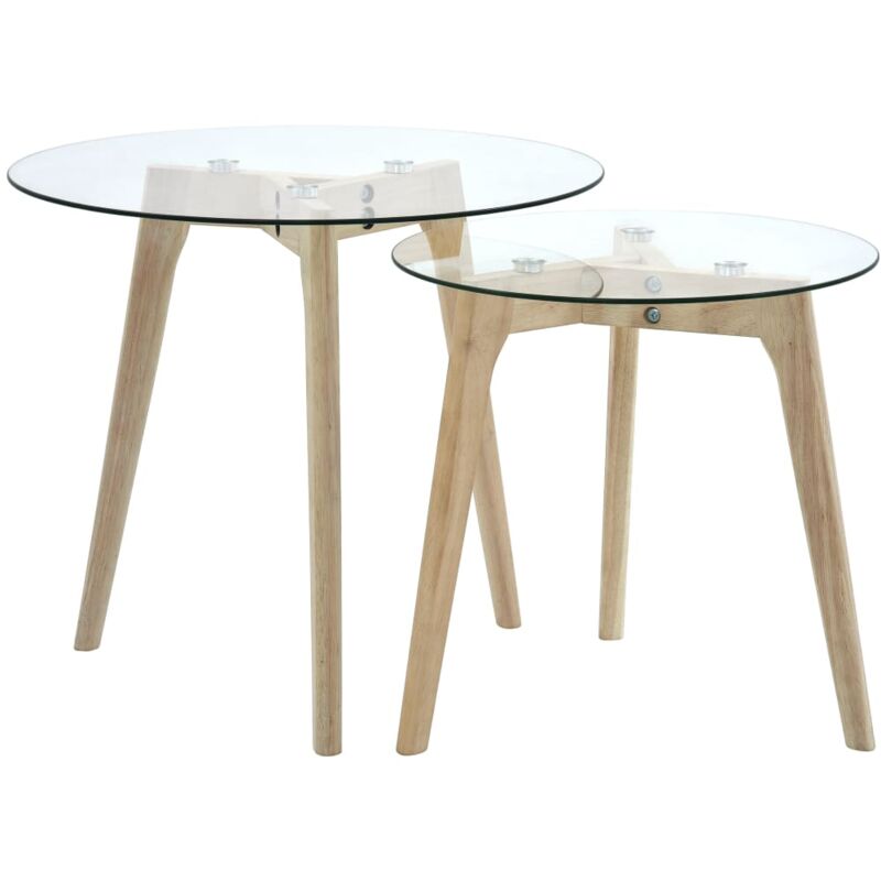 foto del prodotto set da 2 tavolini da salotto di altezze diverse in legno con piano in vetro