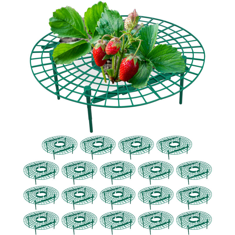 foto del prodotto set da 20 anelli di supporto per fragole, sostegno in plastica per piante da orto, rete antimuffa, verde - relaxdays