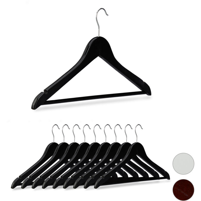 foto del prodotto set da 20 grucce in legno, asta per pantaloni, tacche laterali, gancio girevole a 360 , 44,5 cm, nero