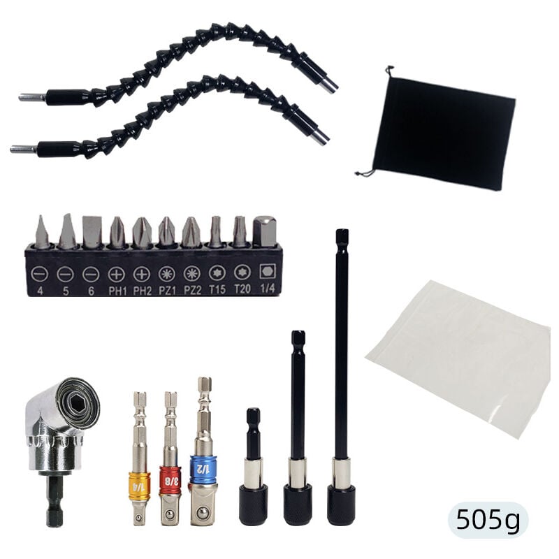 foto del prodotto set da 21 pezzi, kit di estensione flessibile per punte da trapano, attacco per trapano ad angolo retto da 105 con gambo esagonale, kit adattatore