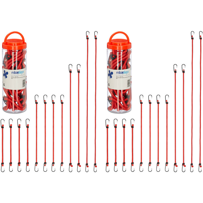 foto del prodotto set da 24 elastici portapacchi, cinghie con ganci fissaggio pacchi in auto, bici, 4 misure, universali, rosso