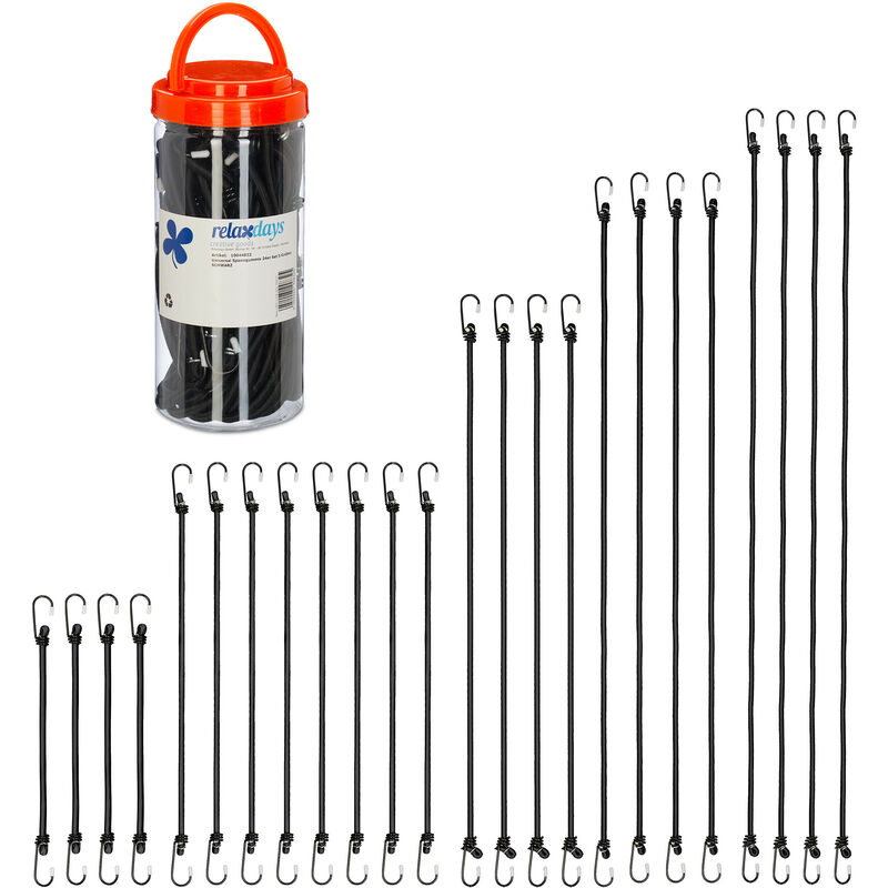 foto del prodotto set da 24 elastici portapacchi, cinghie con ganci fissaggio pacchi in auto, bici, 5 misure, universali, nero relaxdays