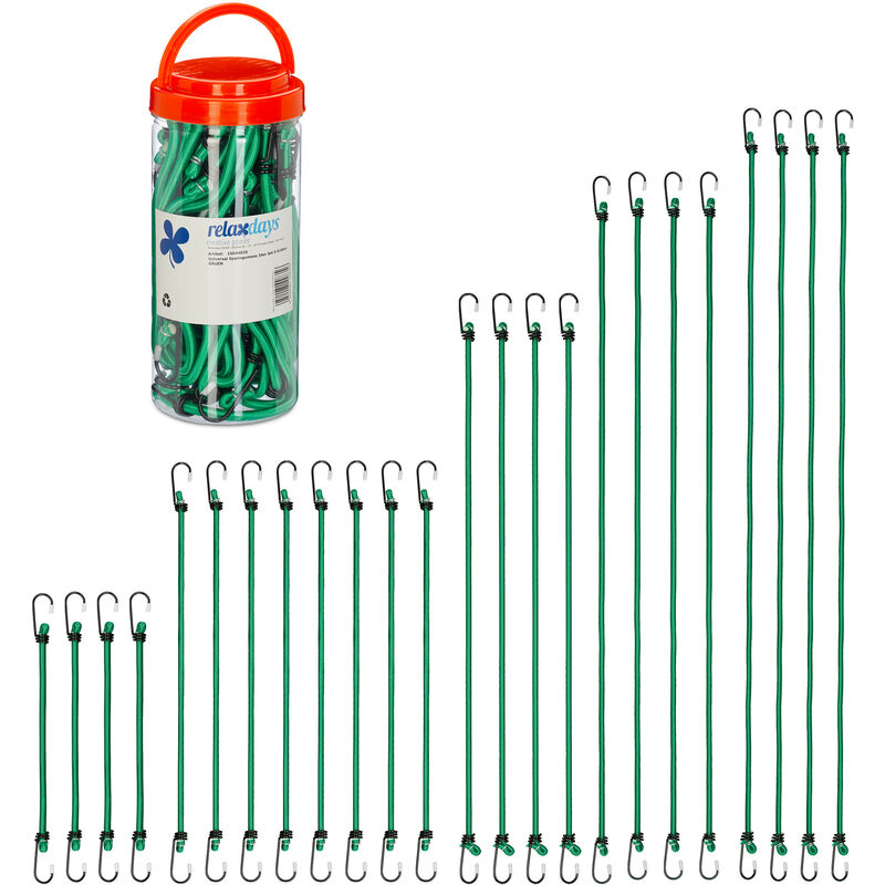 foto del prodotto set da 24 elastici portapacchi, cinghie con ganci fissaggio pacchi in auto, bici, 5 misure, universali, verde relaxdays