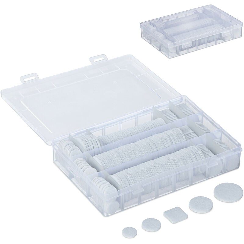 foto del prodotto set da 272 feltrini per sedie antiscivolo, rotondi e quadrati, autoadesivi feltro e pvc con scatola, bianco relaxdays