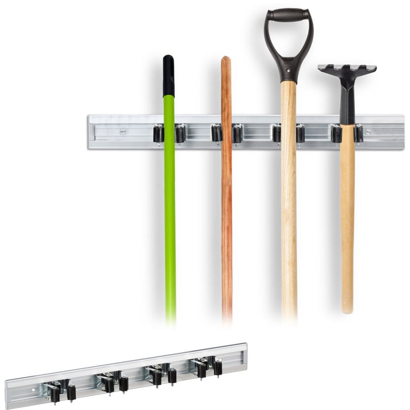 foto del prodotto set da 2x porta utensili da parete porta attrezzi per giardino porta scope barra metallica in alluminio color argento