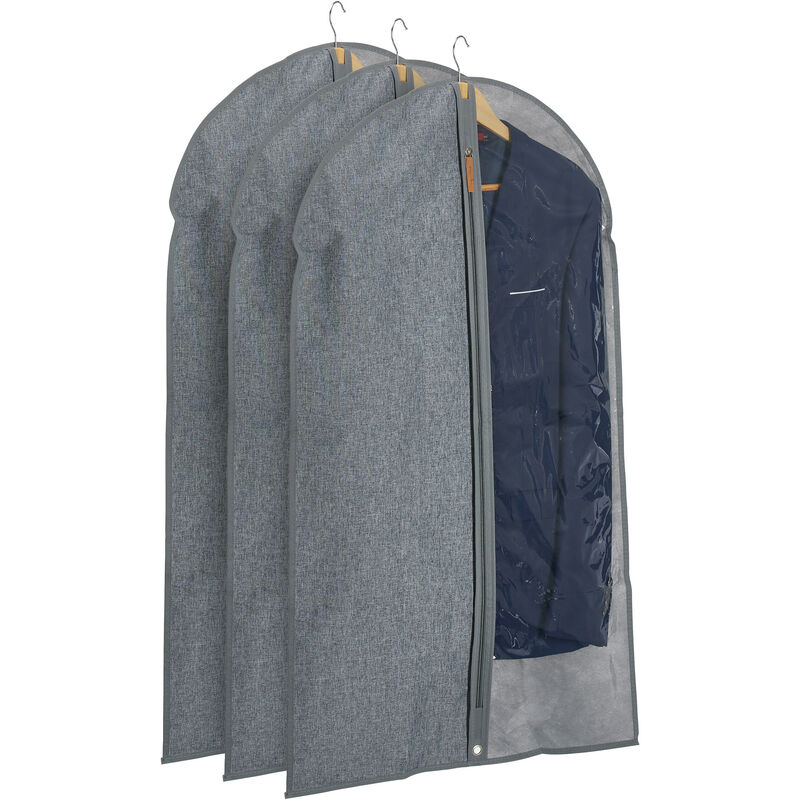 foto del prodotto set da 3 borse porta abiti, custodia per vestiti con cerniera, 99 x 58 cm, per indumenti, grigio trasparente relaxdays