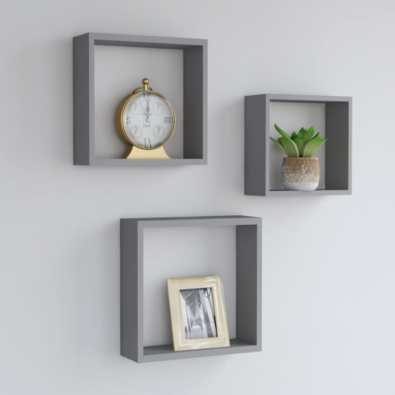 foto del prodotto set da 3 mensole con design a cubo da 30x10x30cm disponibili in vari colori colore grigio