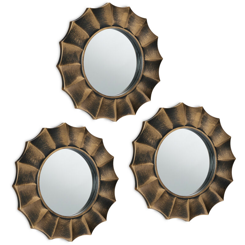 foto del prodotto set da 3 specchi rotondi, da parete, cornice decorativa in plastica, salotto, corridoio ingresso, 25 cm, oro relaxdays