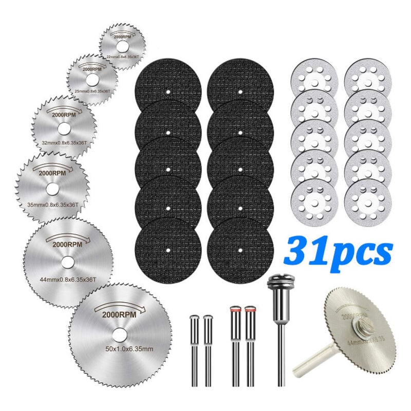 foto del prodotto set da 31 pezzi, disco da taglio per utensili rotanti, disco diamantato per taglio di legno e metallo, lama per sega circolare, disco da taglio in