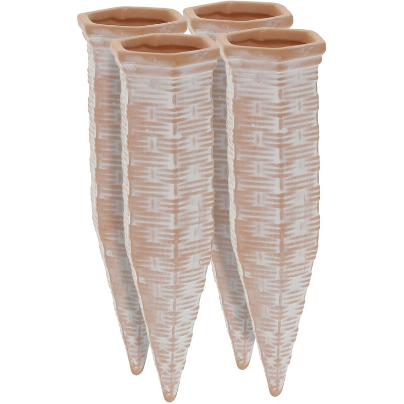 foto del prodotto set da 4 coni, irrigazione a goccia, piante, fiori, innaffiatori per bottiglie da 1,5l, in outdoor, terracotta relaxdays