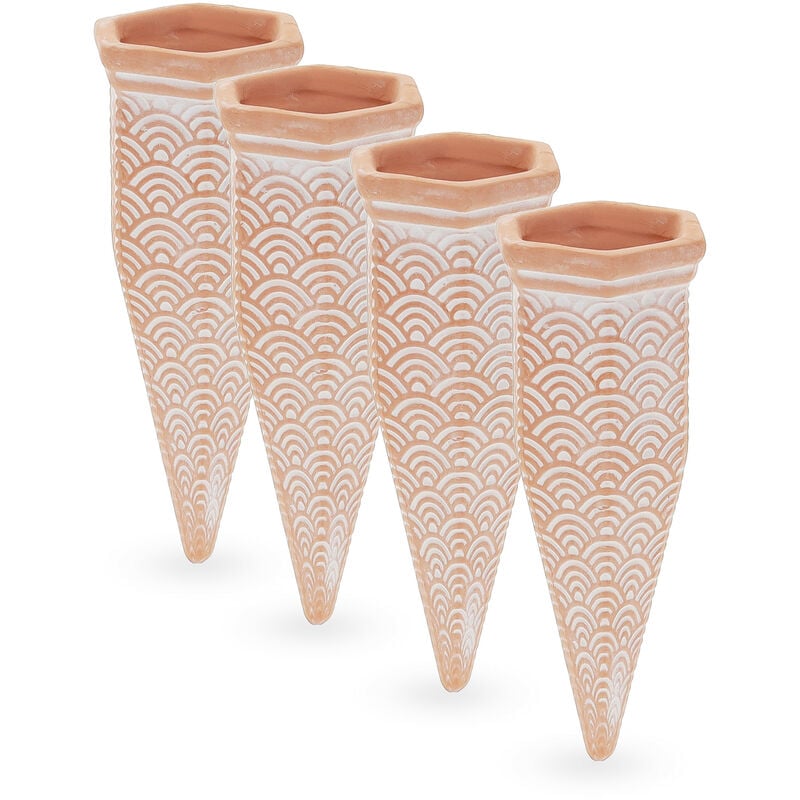 foto del prodotto set da 4 coni irrigazione, piante in vaso e fioriere, innaffiatori per bottiglie da 1,5 l in pet, terracotta relaxdays