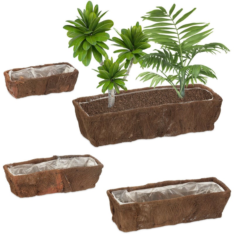 foto del prodotto set da 4 fioriere in fibra di cocco, vasi in 4 misure, portapiante da balcone e davanzale, pellicola, naturale relaxdays
