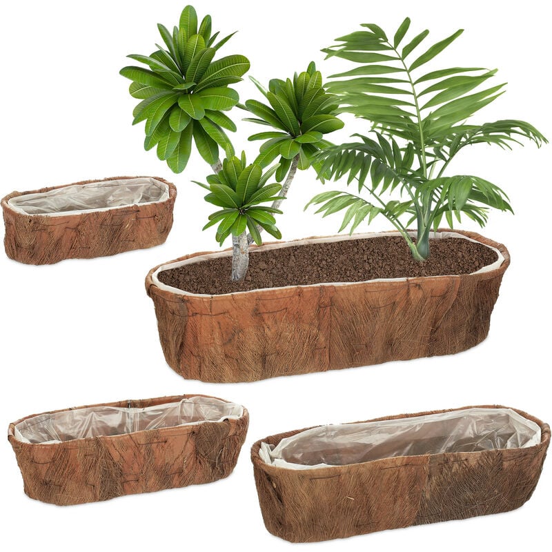 foto del prodotto set da 4 fioriere, vasi portafiori, 4 misure, portapiante da balcone e davanzale, pellicola, marrone naturale relaxdays